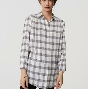 Loft Shirred Plaid Tunic Top